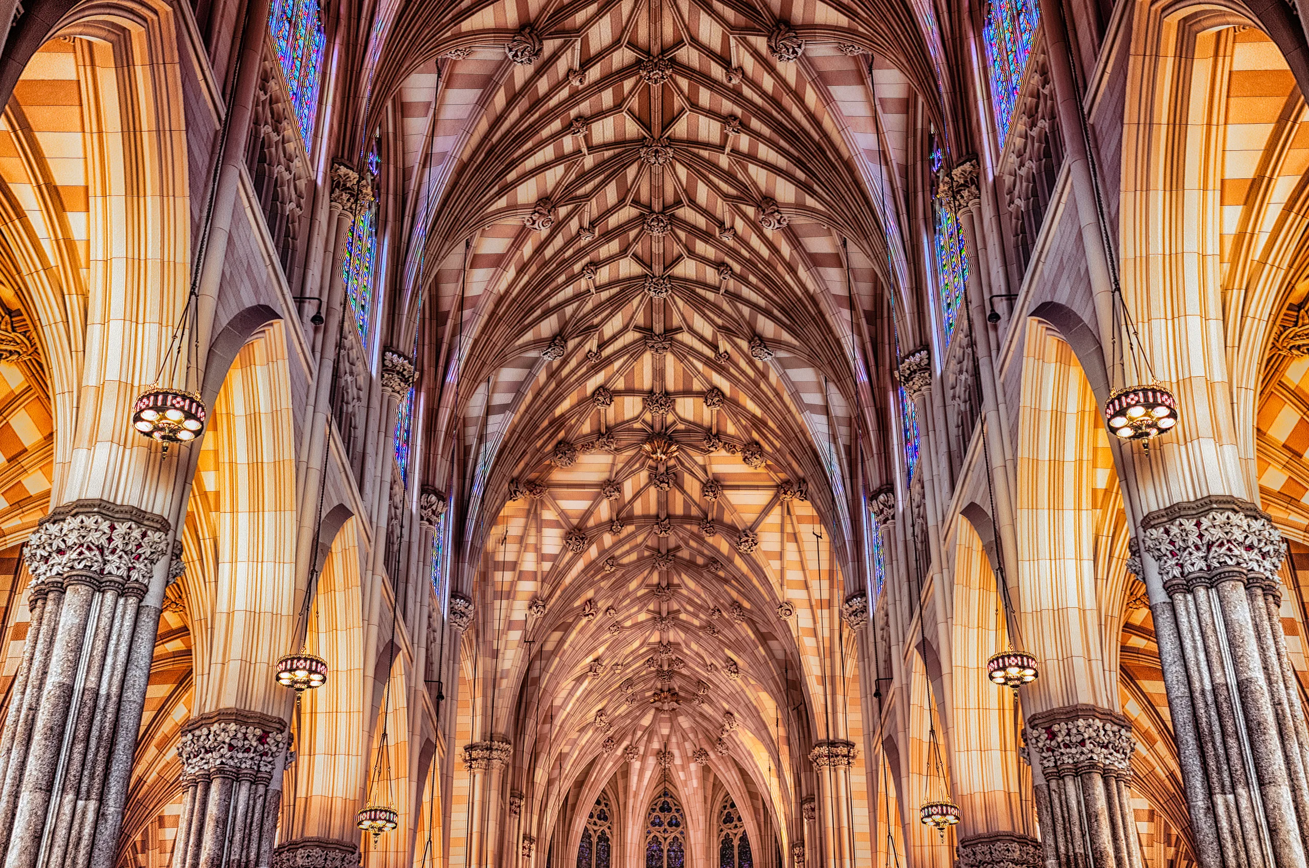 Composite HDR image highlighting the interior of St. Patrick's Cathedral.